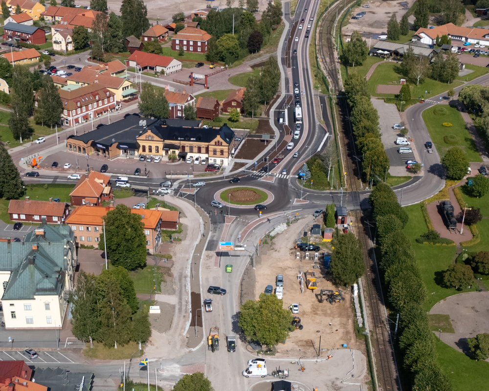 Drönarbild över Mora centrum