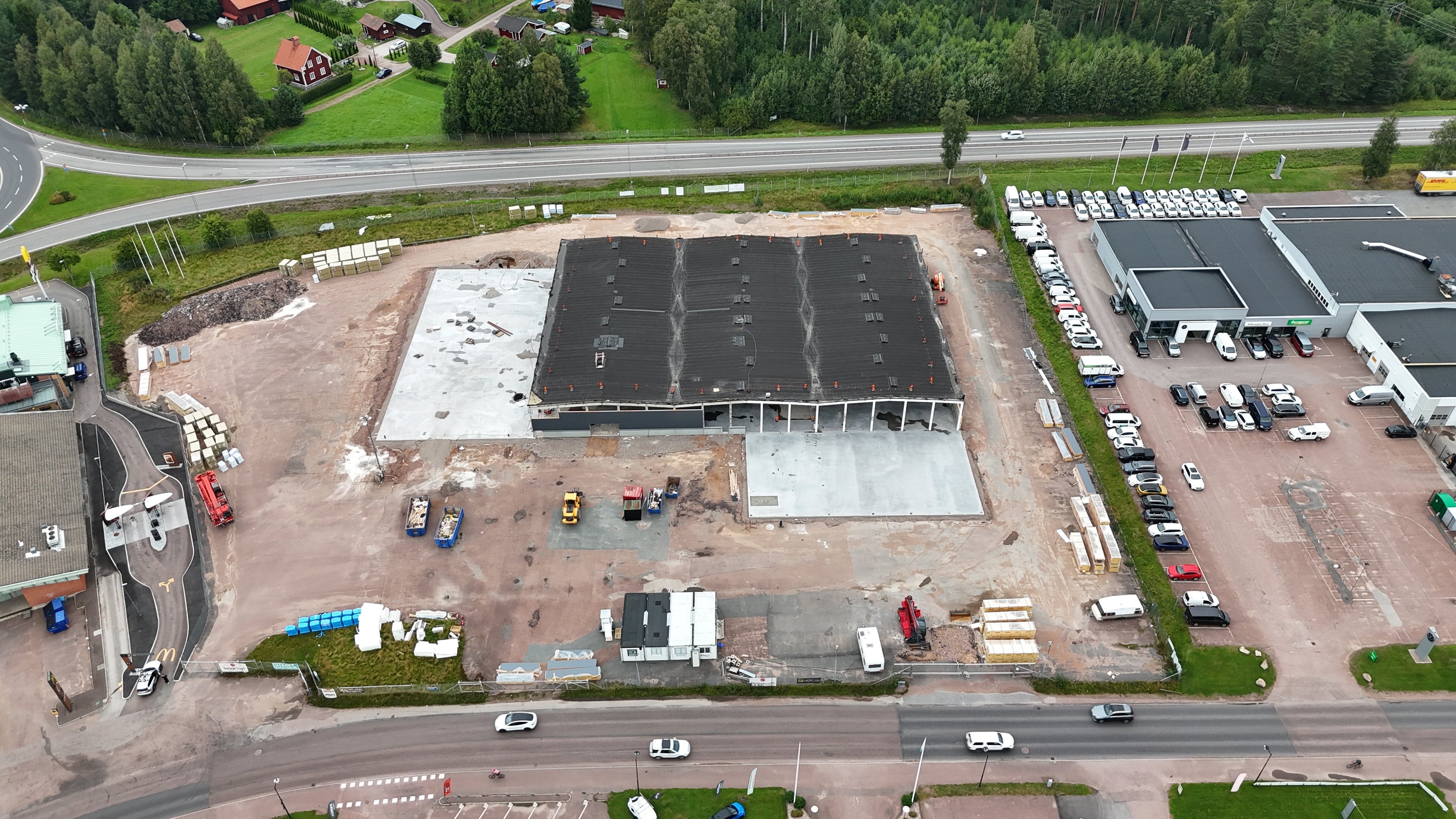 Flygfoto över byggprojekt i Mora – projektdokumentation